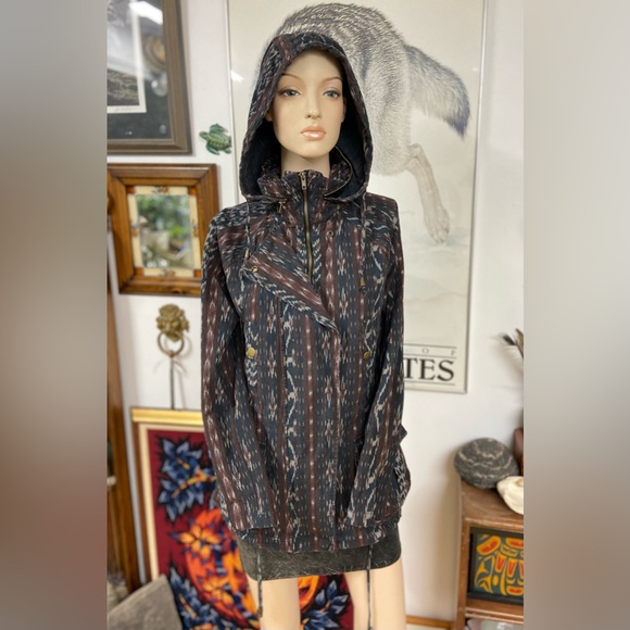 Hooded Cotton Canvas Jacket with Tribal Weave Printed Pattern - Picture 3 of 15